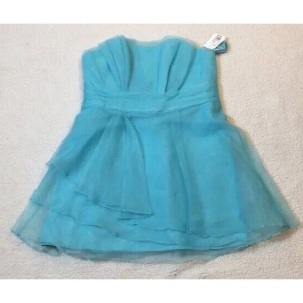 NWT David’s Bridal Mini Dress Halter Party Strapless Organza Pool Blue Size 18